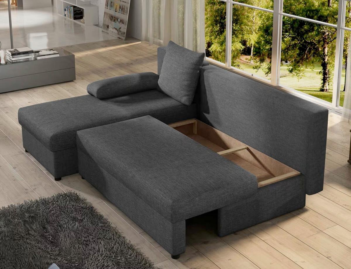 Ecksofa Gino Dunkelgrau S: 201x143 Cm - Dunkelgrau/Schwarz, Design, Textil (201/143cm) - MID.YOU