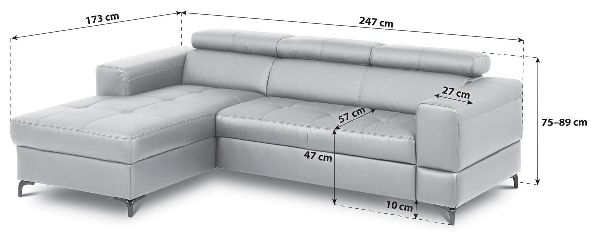 Ecksofa Torino Teilleder anthrazit 173x247 - Anthrazit/Schwarz, Design, Leder/Textil (173/247cm) - Livetastic