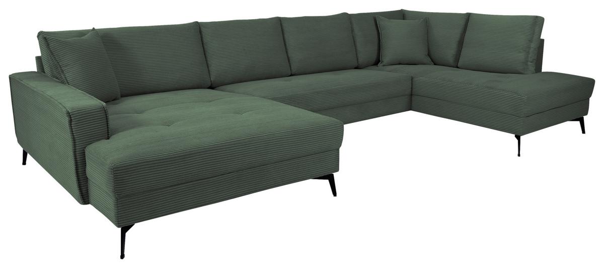 Wohnlandschaft Zero D-Grün U-Form 195x362x173cm - Dunkelgrün/Schwarz, Trend, Textil (173/362/195cm)