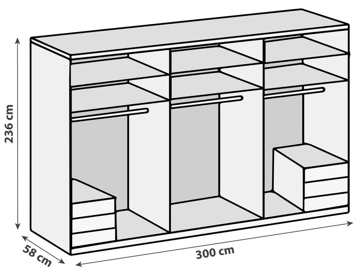 Drehtürenschrank 300cm Level, Grau/eiche Dekor - Eichefarben/Grau, MODERN, Glas/Holzwerkstoff (300/236/58cm) - MID.YOU