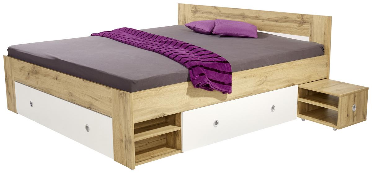 Postel s úložným prostorem Azurro, 180x200 cm - bílá/dub wotan, Moderní, kompozitní dřevo (180/200cm)