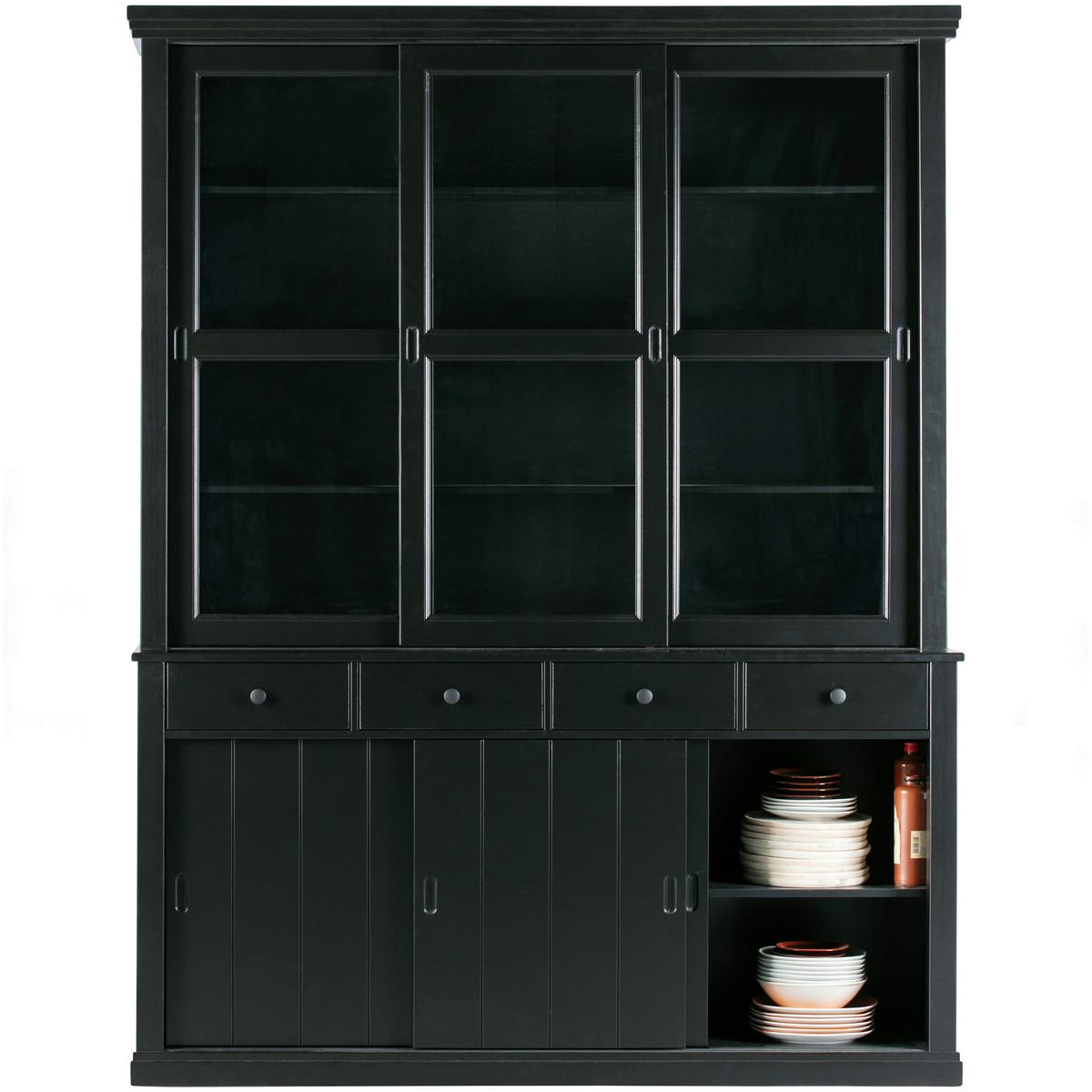 Vitrine Lagos Schwarz B: 166 Cm - Schwarz, Design, Glas/Holz (166/214/48cm) - Livetastic
