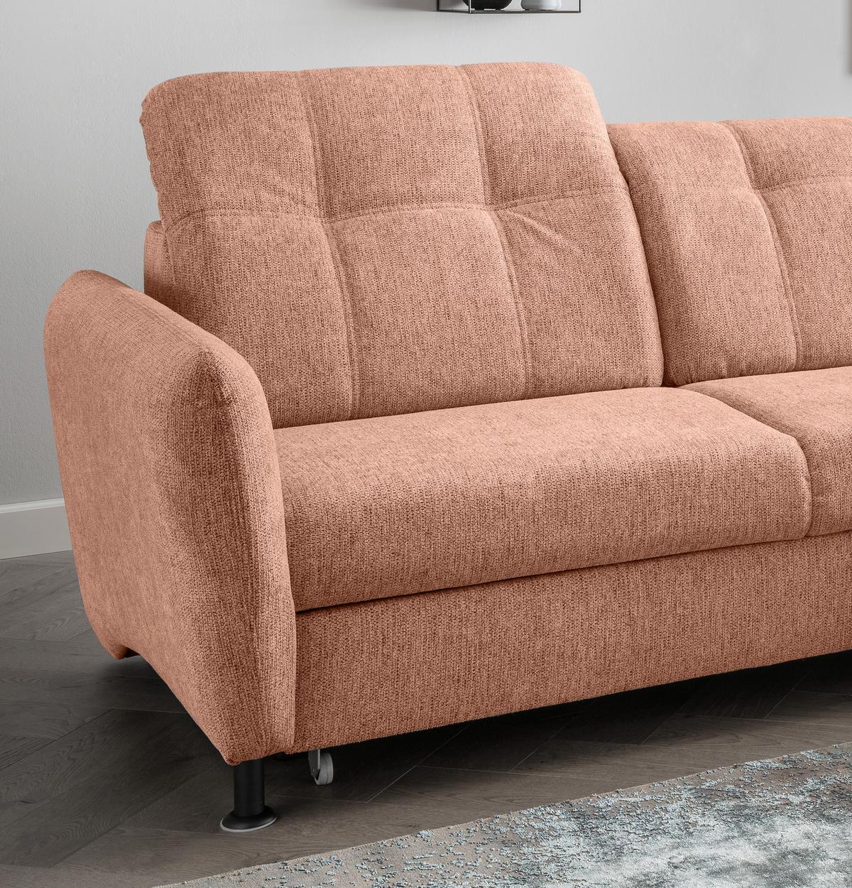 Ecksofa Minori Chenille Koralle, S: 267x184 cm - Koralle/Schwarz, MODERN, Textil (267/184cm) - Livetastic