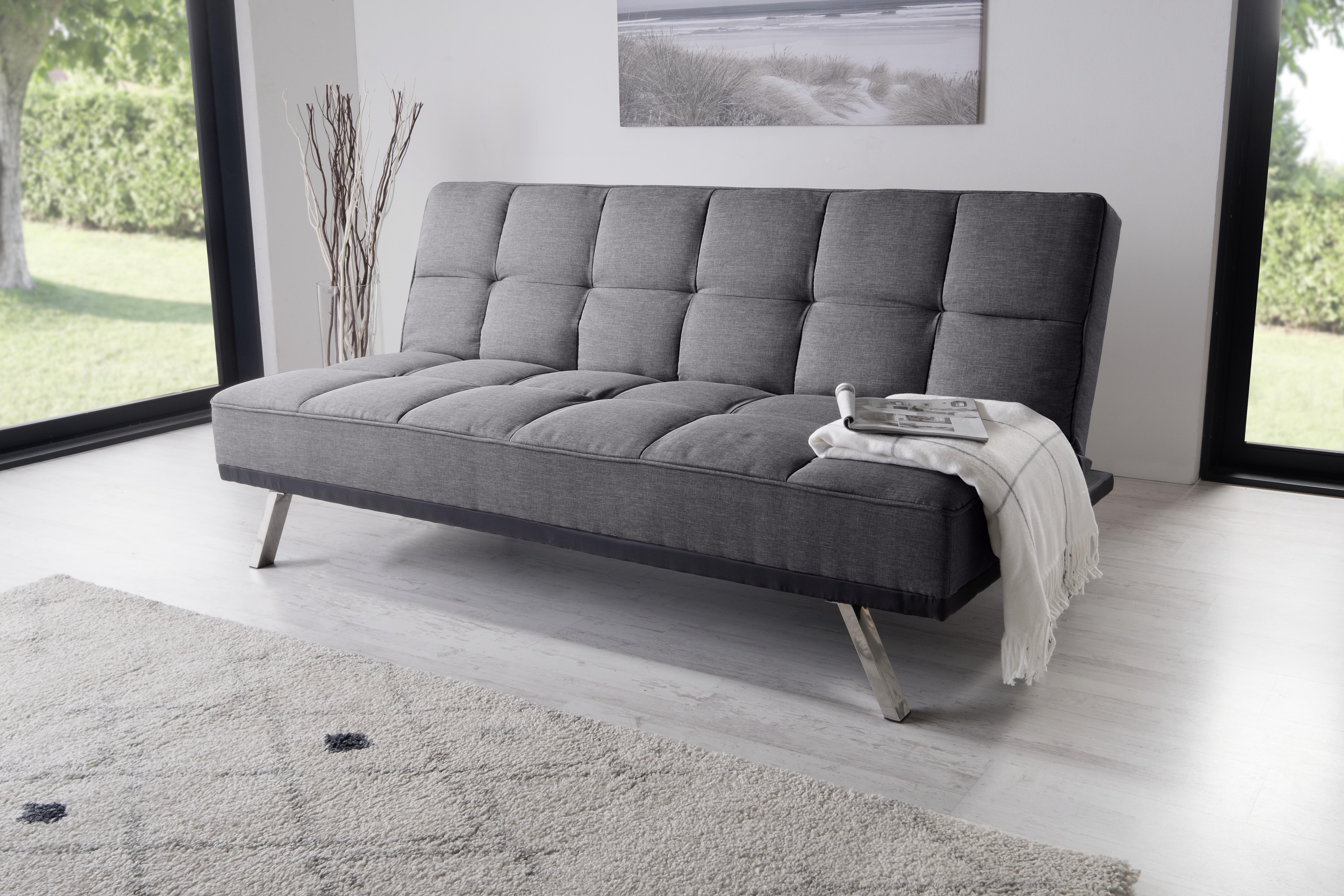 3-Sitzer-Sofa Mit Schlaffunkt. Roma Anthrazit - Edelstahlfarben/Anthrazit, Basics, Textil/Metall (179/84/96cm) - Ondega
