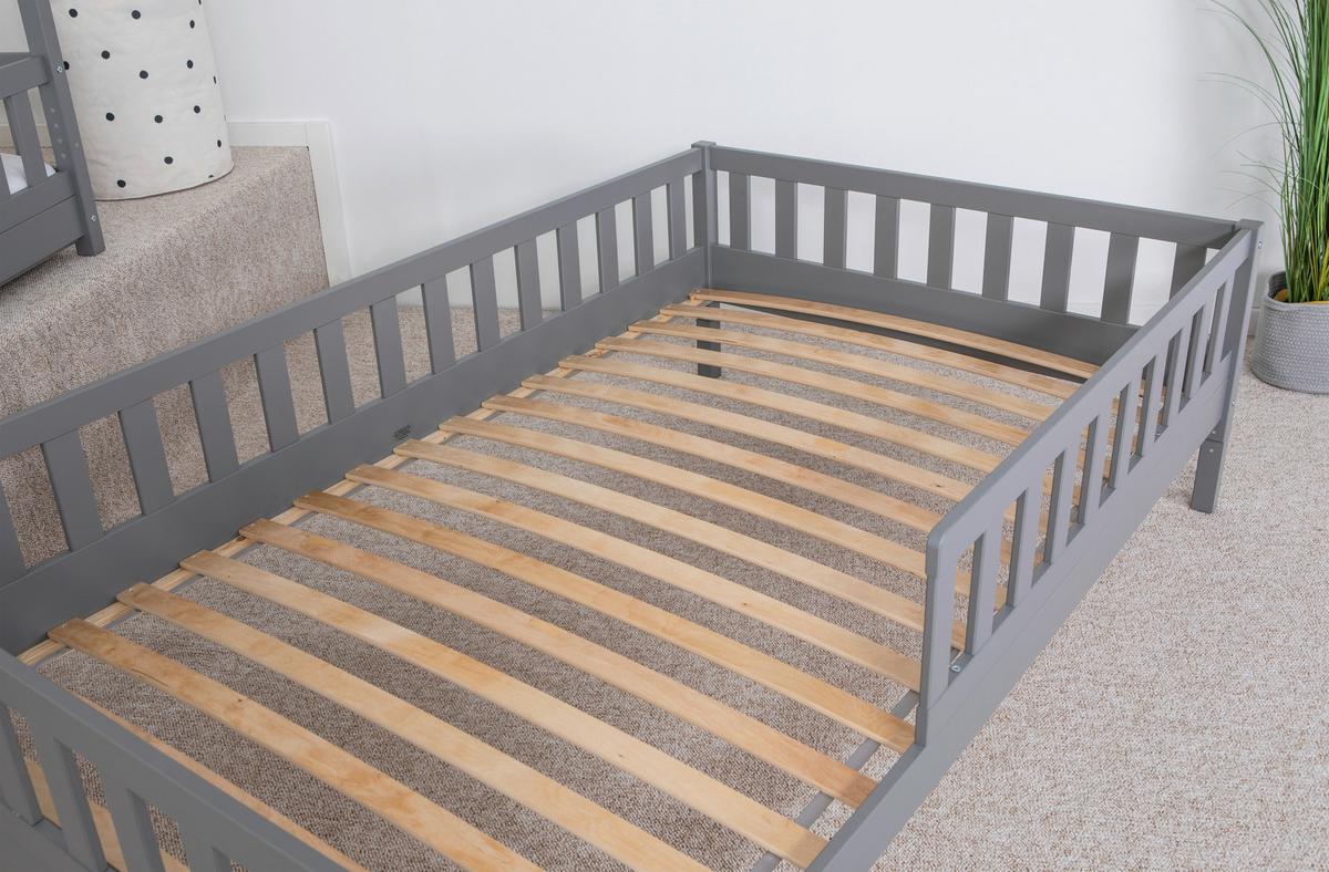 Bodenbett 90/200 cm In Hellgrau inkl. Laden - Hellgrau/Naturfarben, MODERN, Holz (90/200cm) - MID.YOU