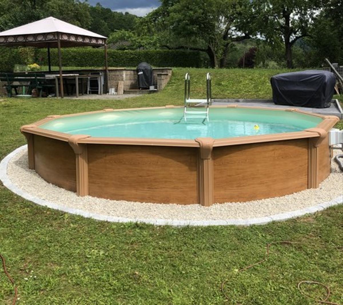 Schwimmbecken Rund Wood Braun mit Leiter Ø 460 cm - Sandfarben/Braun, Basics, Kunststoff (460/130cm)