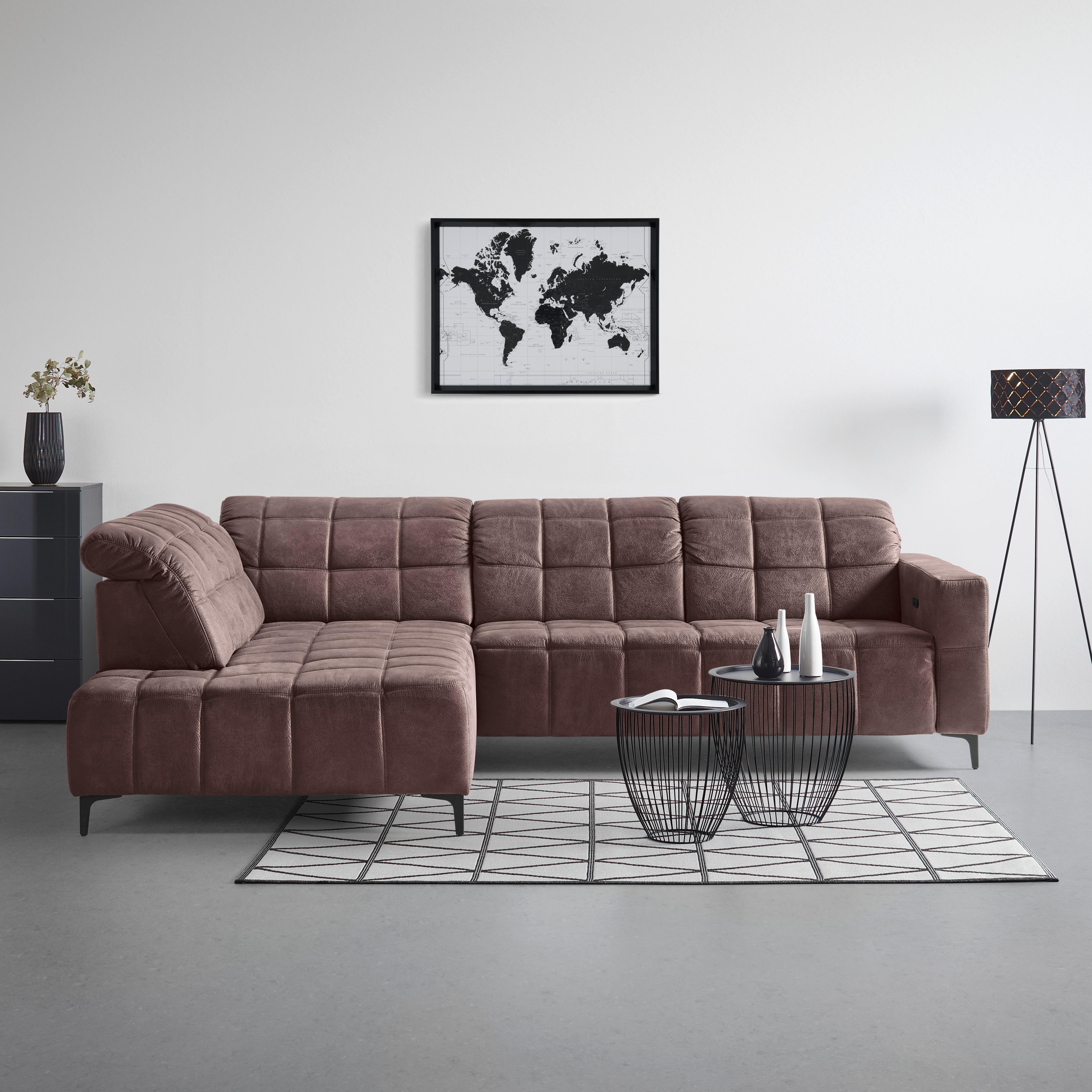 Rohová sedačka PANAMA, levá, hnědá - černá/hnědá, Konvenční, kov/textil (216/304cm) - Premium Living