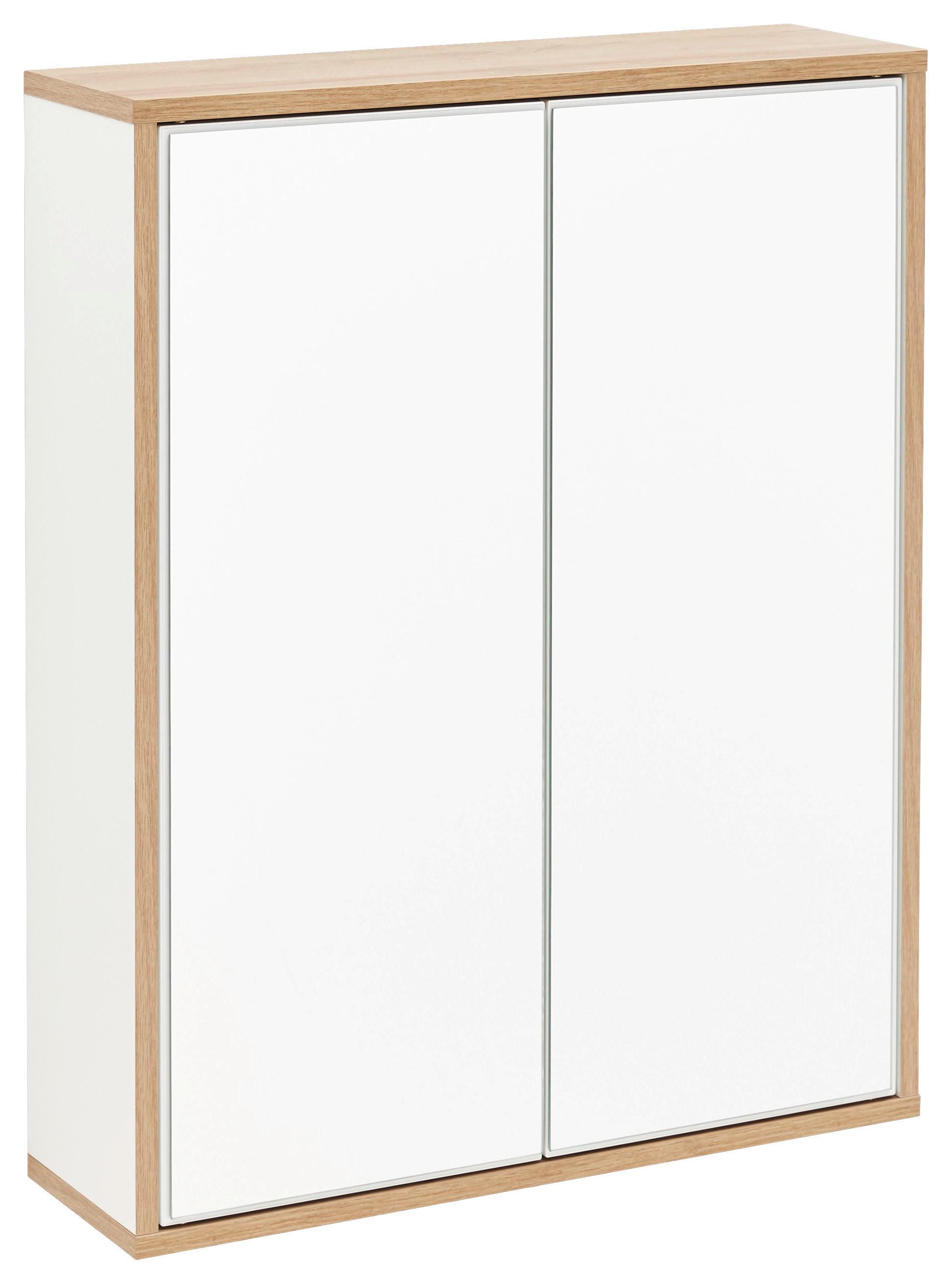 Spiegelschrank Finn 2-Türig BxHxT: 60x75x18,5 cm Weiß/Eiche - Eichefarben/Weiß, MODERN, Glas/Holzwerkstoff (60/75/18,5cm) - MID.YOU
