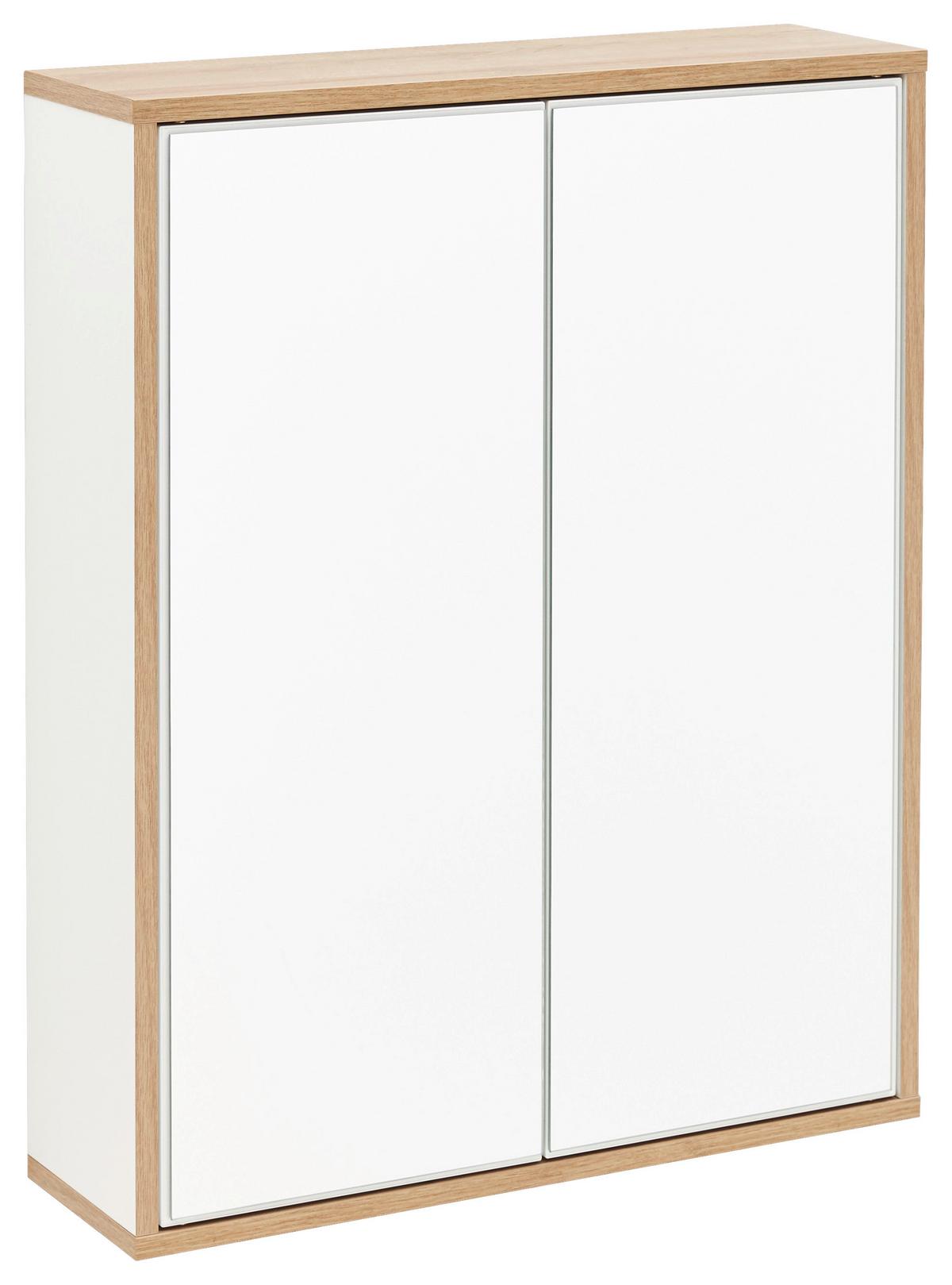 Spiegelschrank Finn 2-Türig BxHxT: 60x75x18,5 cm Weiß/Eiche - Eichefarben/Weiß, MODERN, Glas/Holzwerkstoff (60/75/18,5cm) - MID.YOU