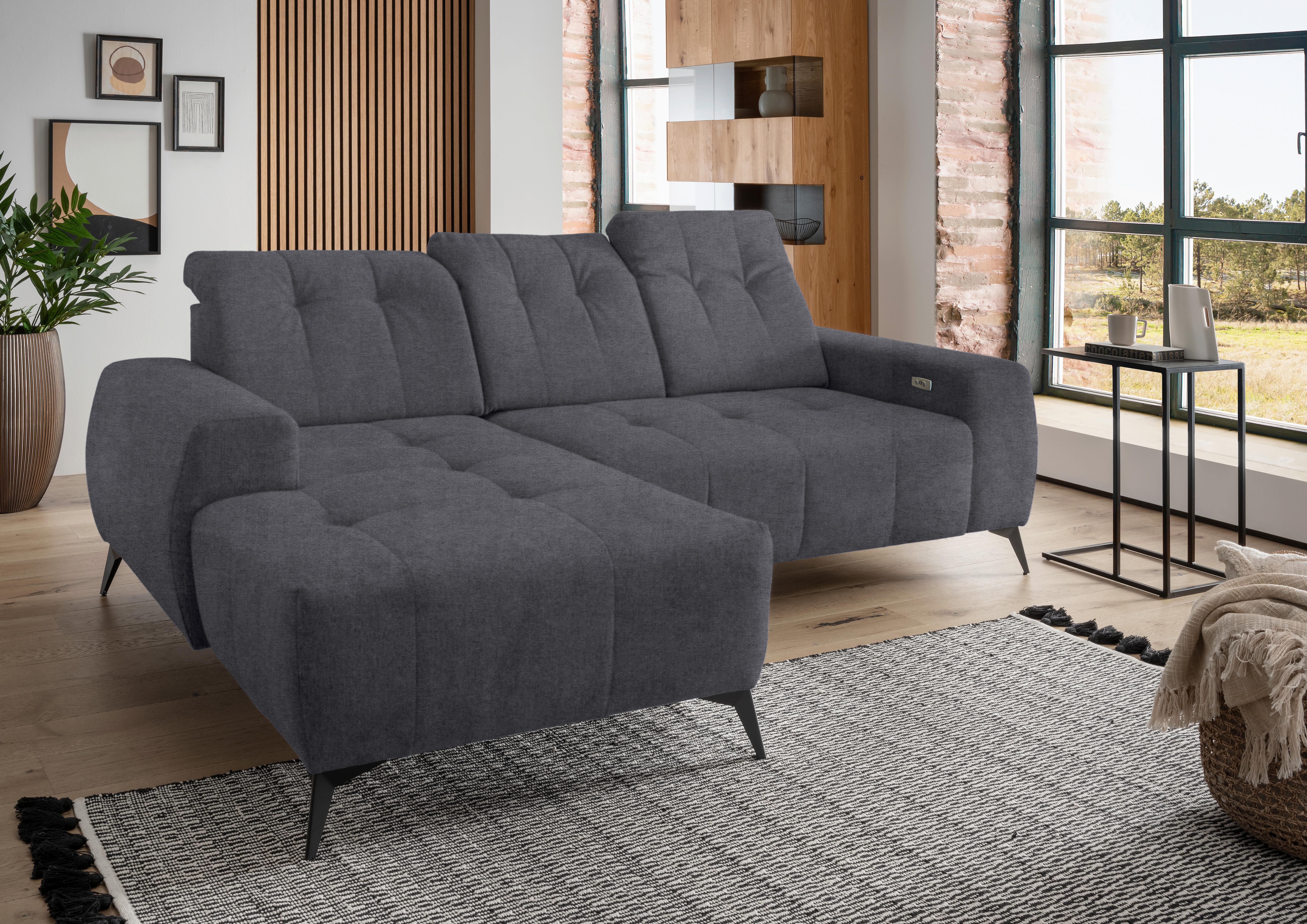 Ecksofa mit USB Anschluss Sano, Anthrazit, S: 180x258 cm - Anthrazit/Schwarz, MODERN, Textil (180/258cm) - Livetastic