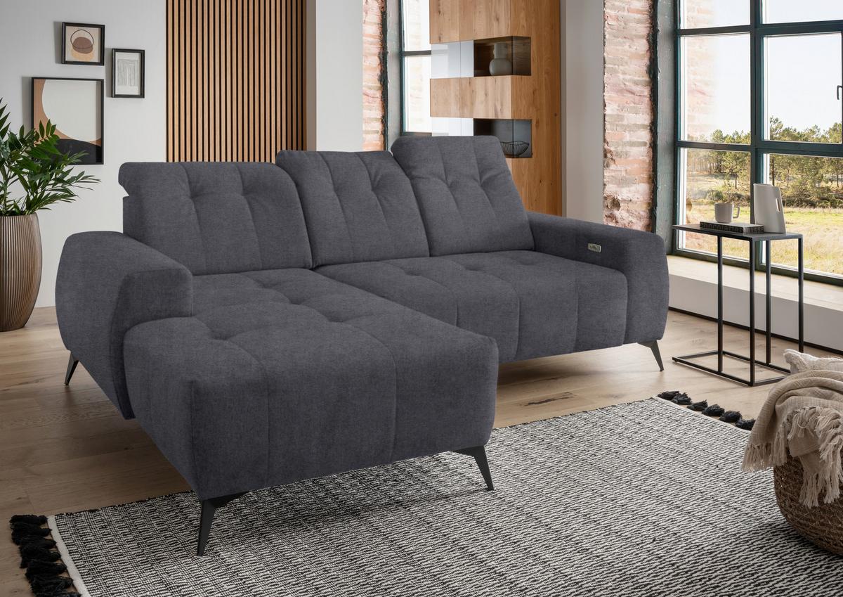Ecksofa mit USB Anschluss Sano, Anthrazit, S: 180x258 cm - Anthrazit/Schwarz, MODERN, Textil (180/258cm) - Livetastic