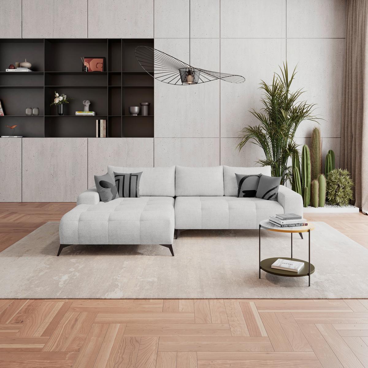 Ecksofa Mauro Beige, mit Schlaffunktion - Creme/Schwarz, Trend, Textil (175/290cm) - Luca Bessoni