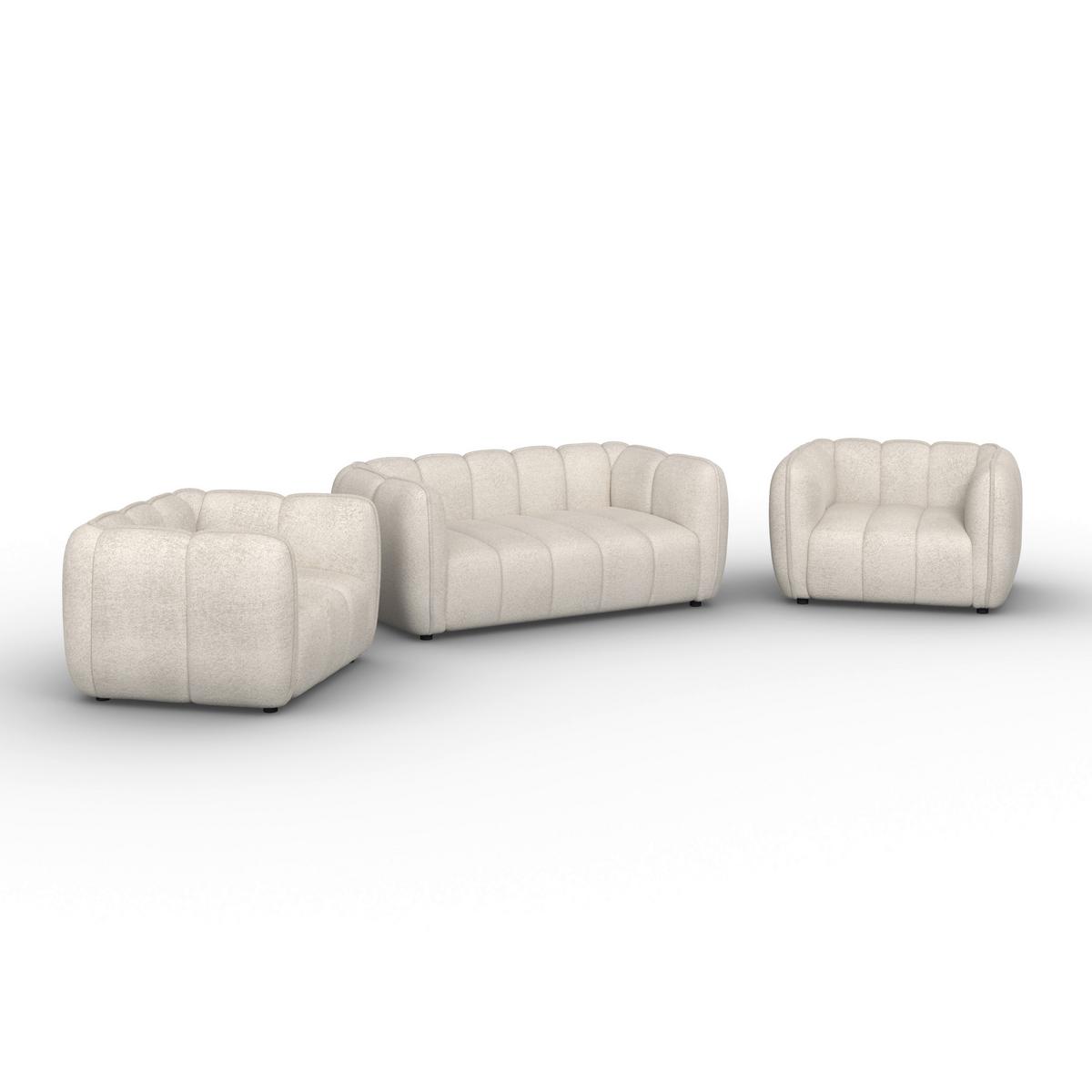 Sedacia zostava SANDRA, 3-dielna, krémová ženilka - čierna/krémová, Modern, drevo/textil - Bessagi Home