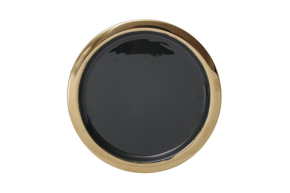 Tortenplatte Rund Eisen Art Deco D: 24,5 cm - Dunkelgrün/Goldfarben, Trend, Metall (24,5/14cm) - Kayoom