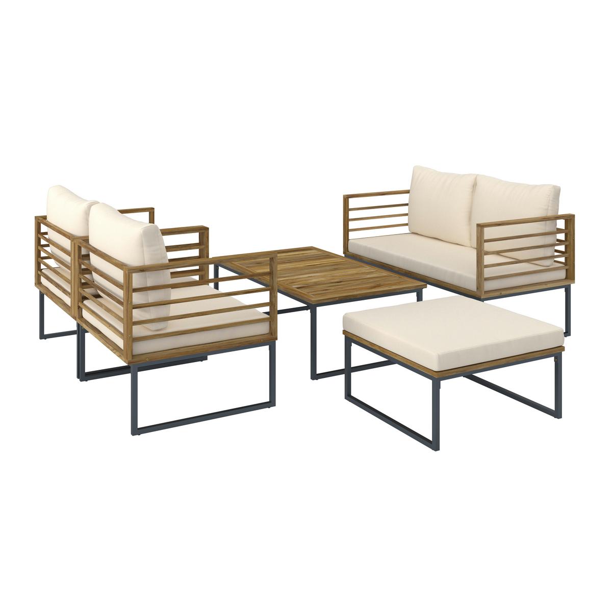 TERASOVÁ SEDACIA SÚPRAVA SILAS - farba akácie/krémová, Modern, kov/drevo (130/85/80cm) - Bessagi Garden