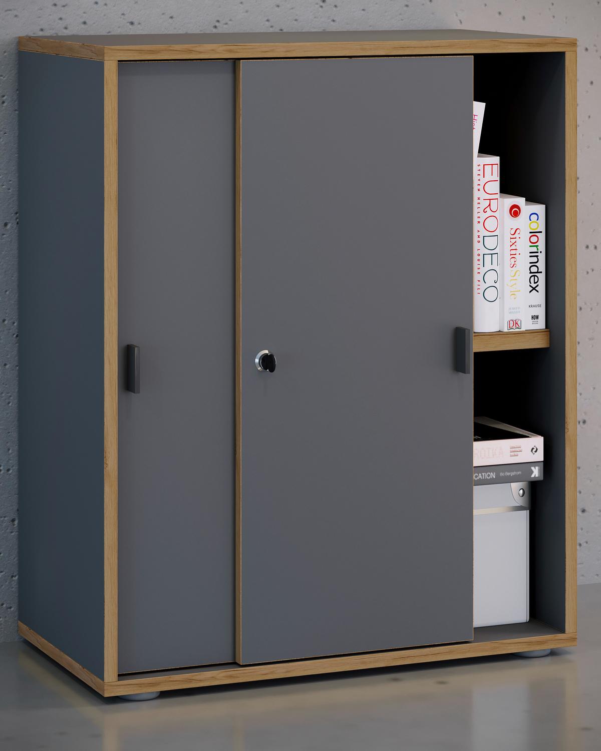 Aktenschrank Salia Anthrazit, Honigeiche B: 60 cm - Honigeiche/Anthrazit, Design, Holzwerkstoff (60/74/37cm) - MID.YOU