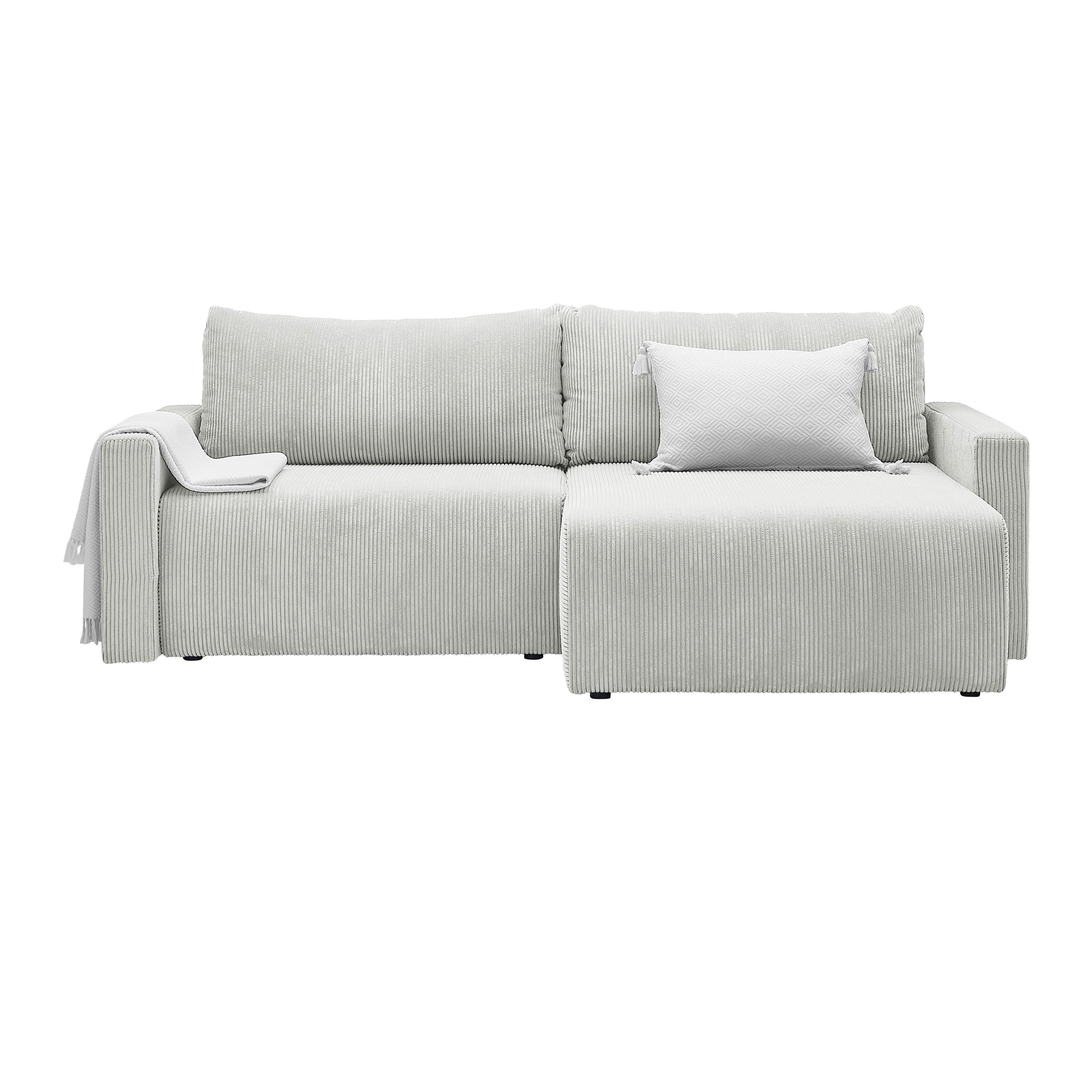 Rohová sedačka DIOS, oboustr.,bílý manšestr - bílá/černá, Moderní, kov/dřevo (228/91/146cm) - Based