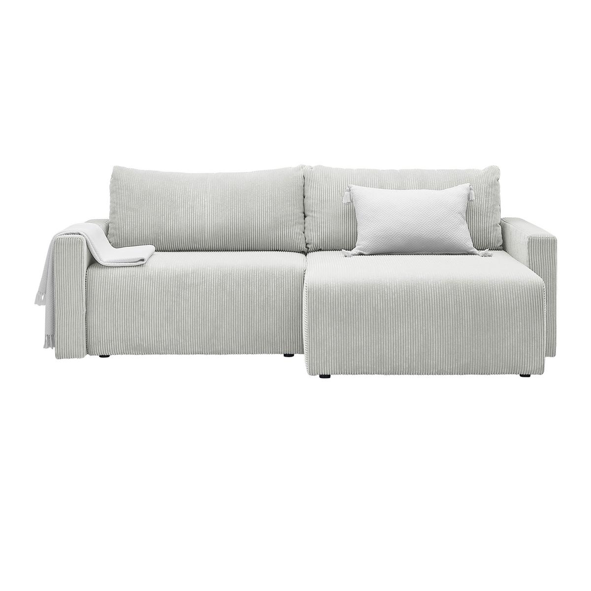 Rohová sedačka DIOS, oboustr.,bílý manšestr - bílá/černá, Moderní, kov/dřevo (228/91/146cm) - Based