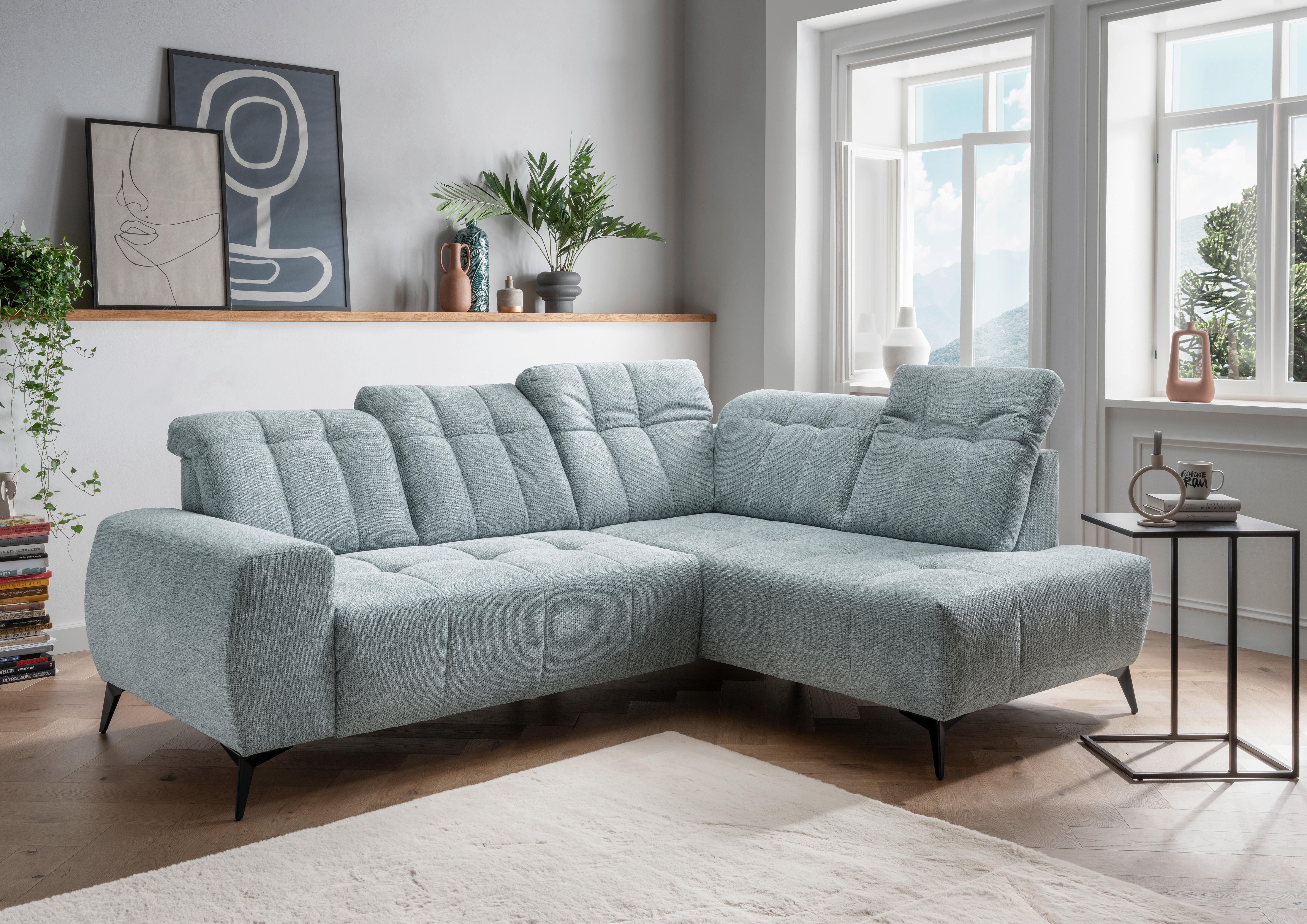 Ecksofa mit USB Anschluss Sano, Mintfrün, S: 261x200 cm - Schwarz/Mintgrün, MODERN, Textil (261/200cm) - Livetastic