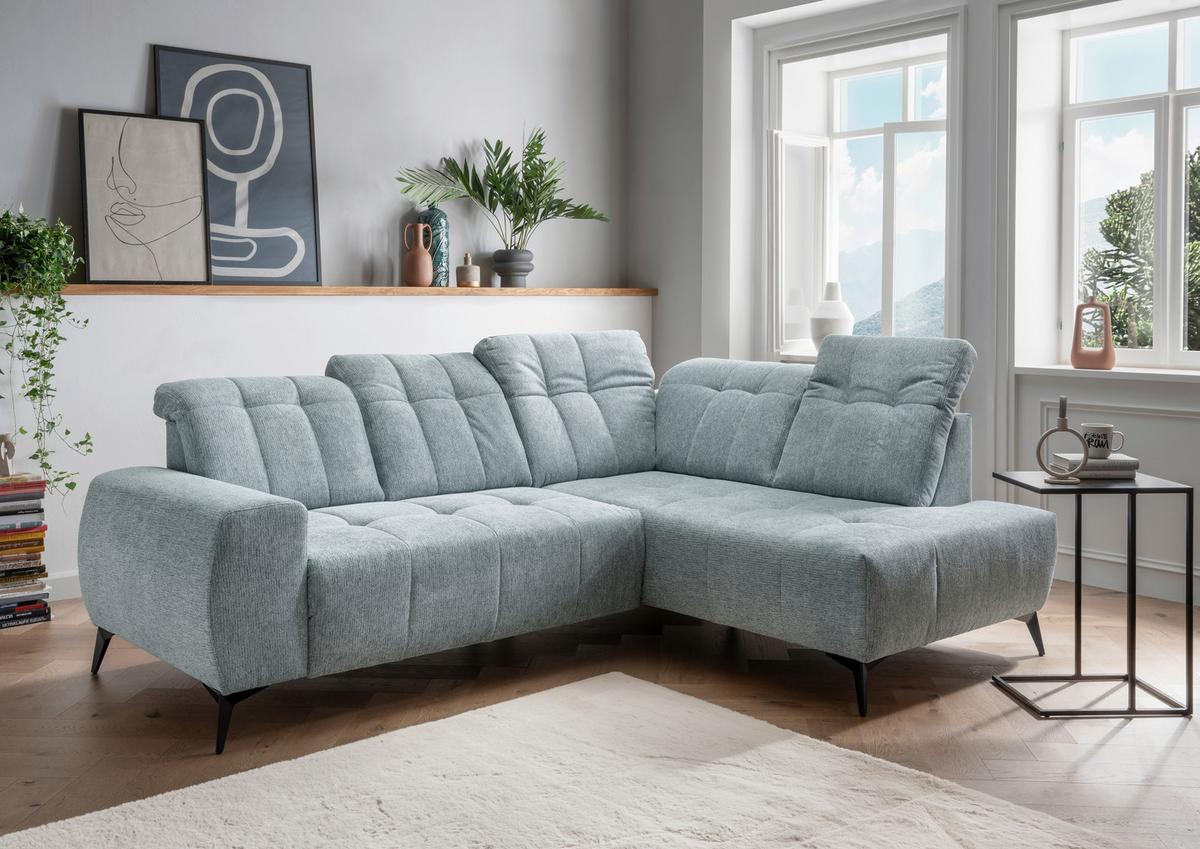 Ecksofa mit USB Anschluss Sano, Mintfrün, S: 261x200 cm - Schwarz/Mintgrün, MODERN, Textil (261/200cm) - Livetastic