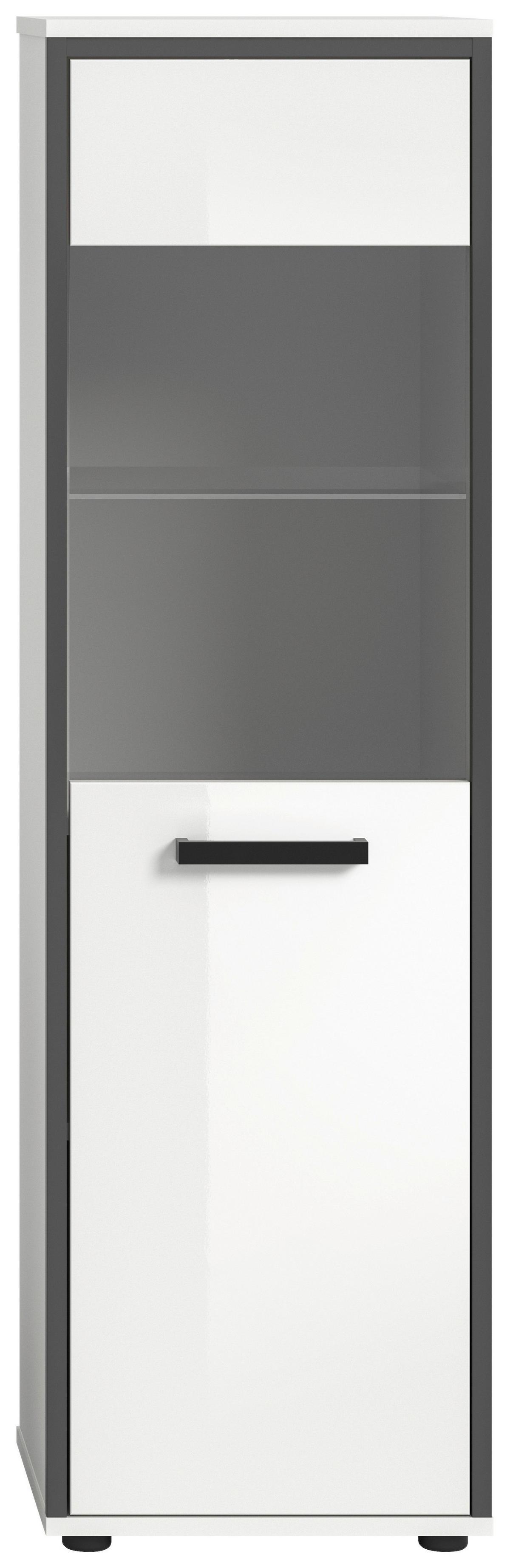 Midischrank Kojak, Weiß Hochglanz B: 40 Cm - Weiß Hochglanz/Schwarz, MODERN, Glas/Holzwerkstoff (40/139/34cm) - MID.YOU