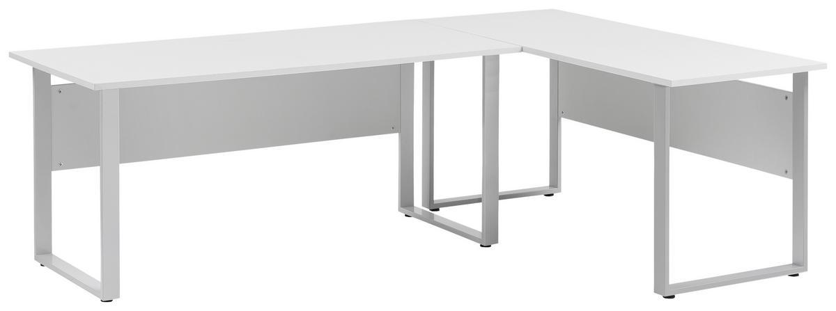 Schreibtisch Schreib+beistellt. 1600 - Silberfarben/Hellgrau, MODERN, Holzwerkstoff/Metall (160/235/73,2cm) - MID.YOU