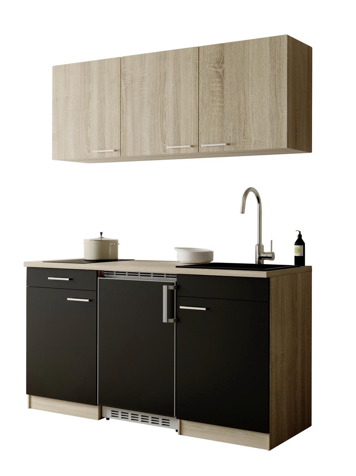 MINIKÜCHE Ingrid, Schwarz B: 150 cm - Eichefarben/Schwarz, Design, Holzwerkstoff (150cm) - Respekta