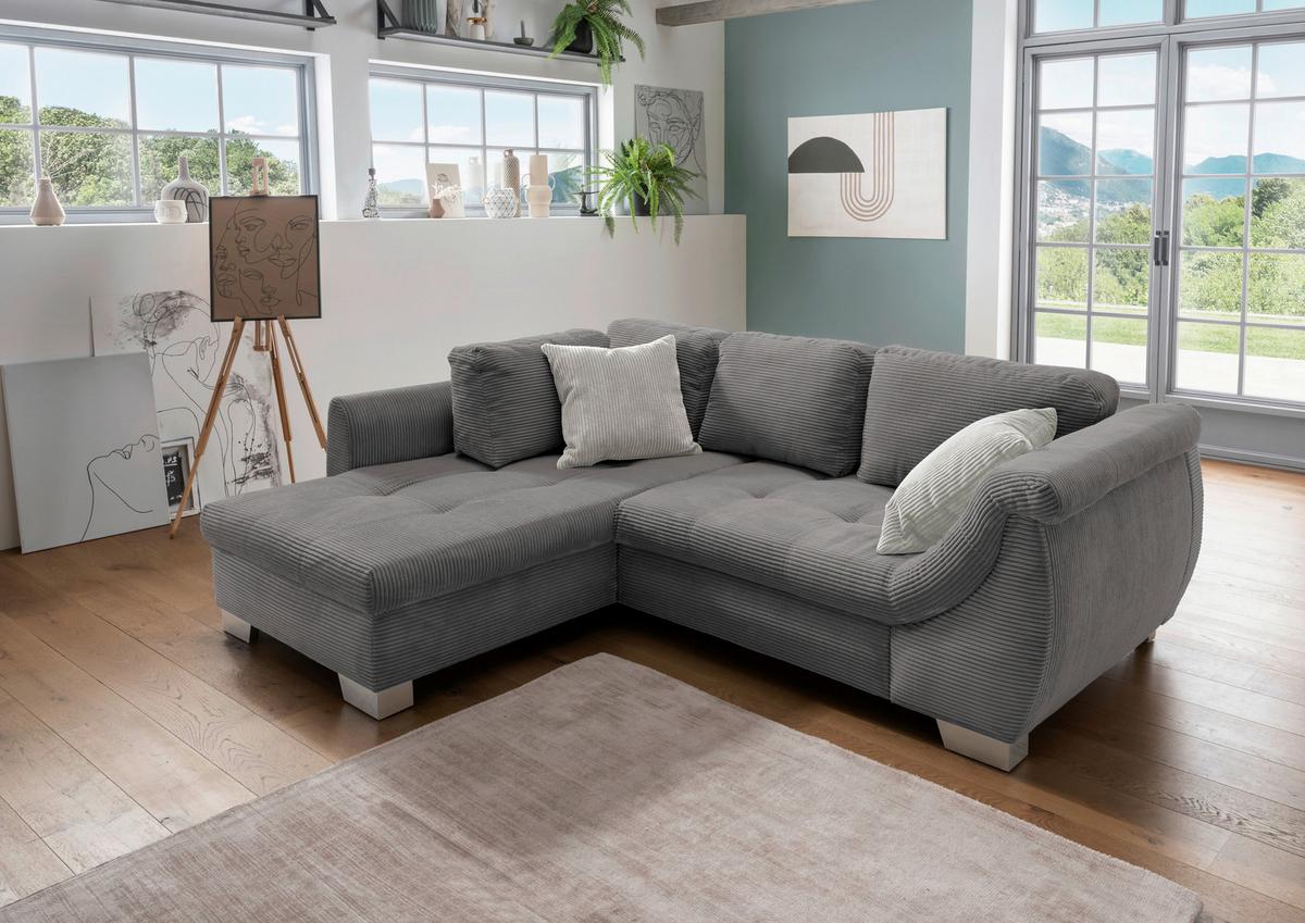 Ecksofa mit Schlaffunktion Flora Grau Cord - Silberfarben/Grau, Design, Textil (190/250cm) - MID.YOU