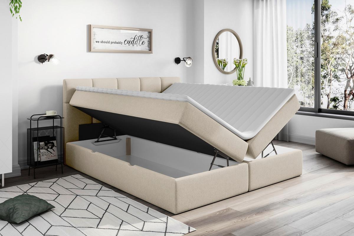 Boxspringbett Mit Topper 180x200 Lorie - Creme/Schwarz, LIFESTYLE, Holz/Holzwerkstoff (180/200cm) - Livetastic