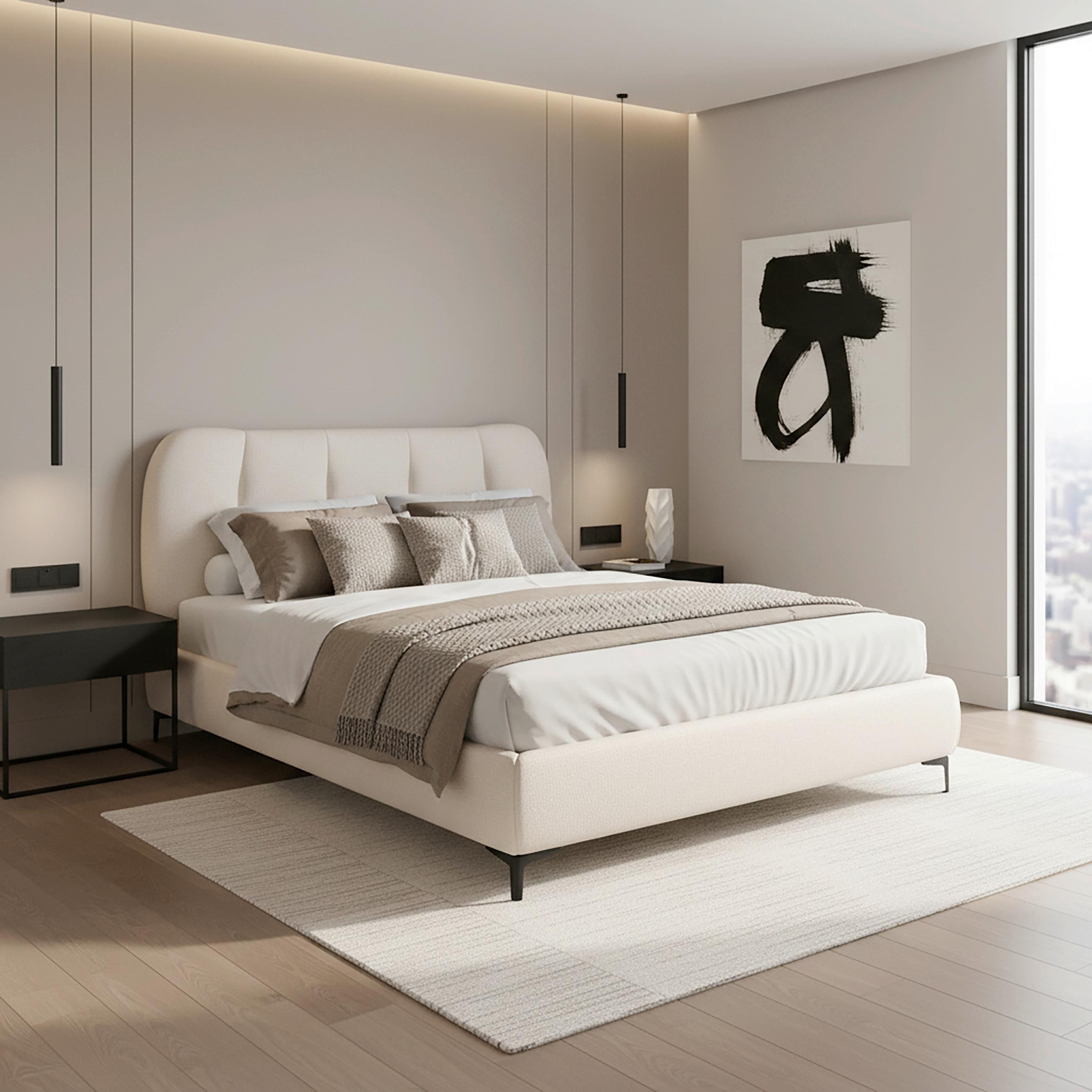 Čalúnená posteľ GLARIS 160x200 cm, krémová - čierna/krémová, Modern, kov/drevo (160/200cm) - Bessagi Home