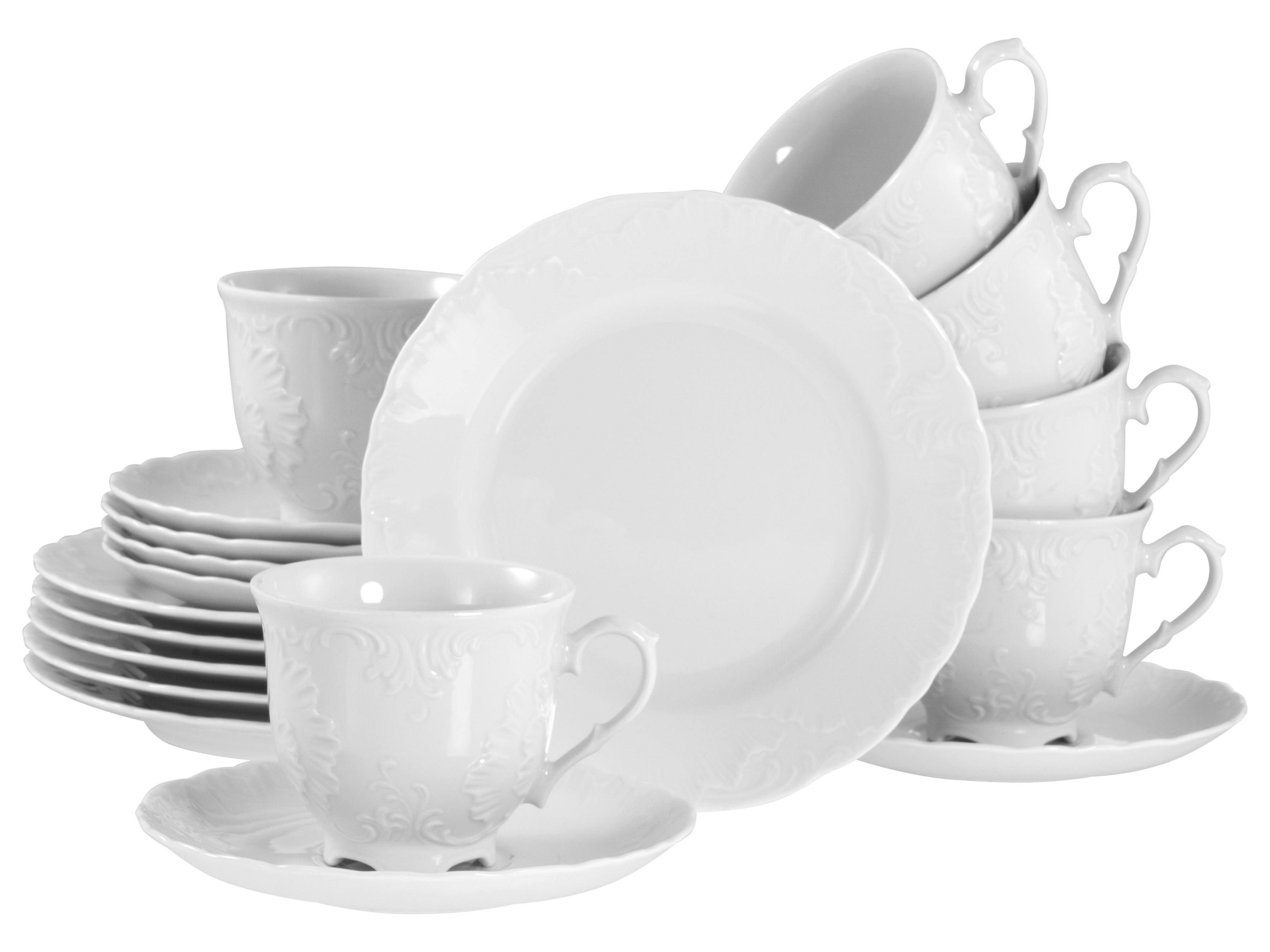 Kaffeeservice Rokoko Weiss Porzellan, 6 Pers., 18-teilig - Weiß, Basics, Keramik - Creatable