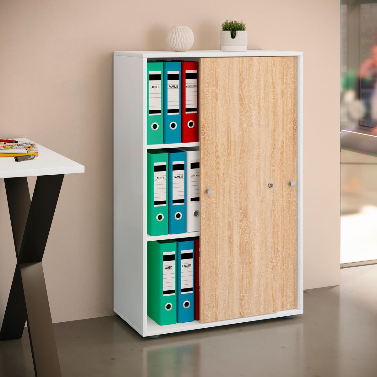 Aktenschrank Lona Weiß, Eiche Dekor B: 70cm - Weiß/Sonoma Eiche, Design, Holzwerkstoff (70/110/39cm) - MID.YOU