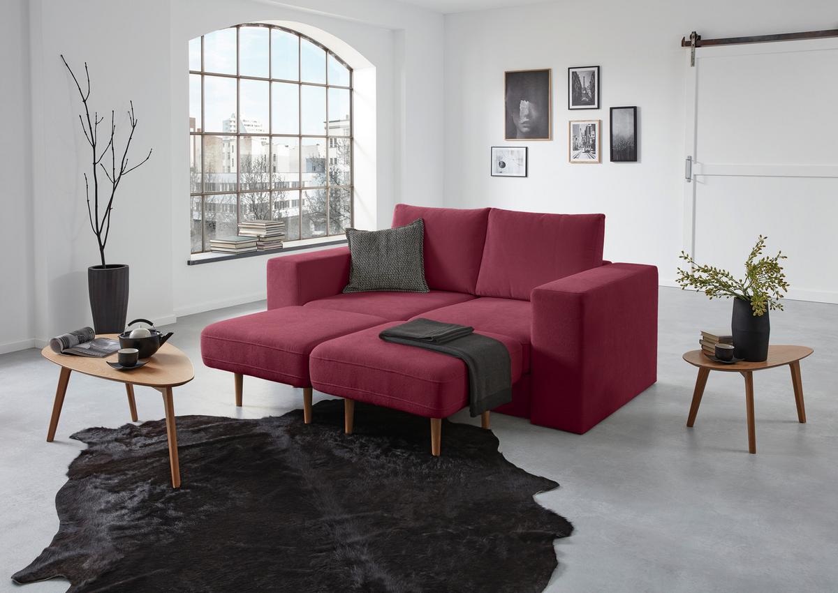4-Sitzer-Sofa Looks Rot/Beere - Eichefarben/Beere, Design, Textil (252/96/107cm) - LOOKS by W.Joop