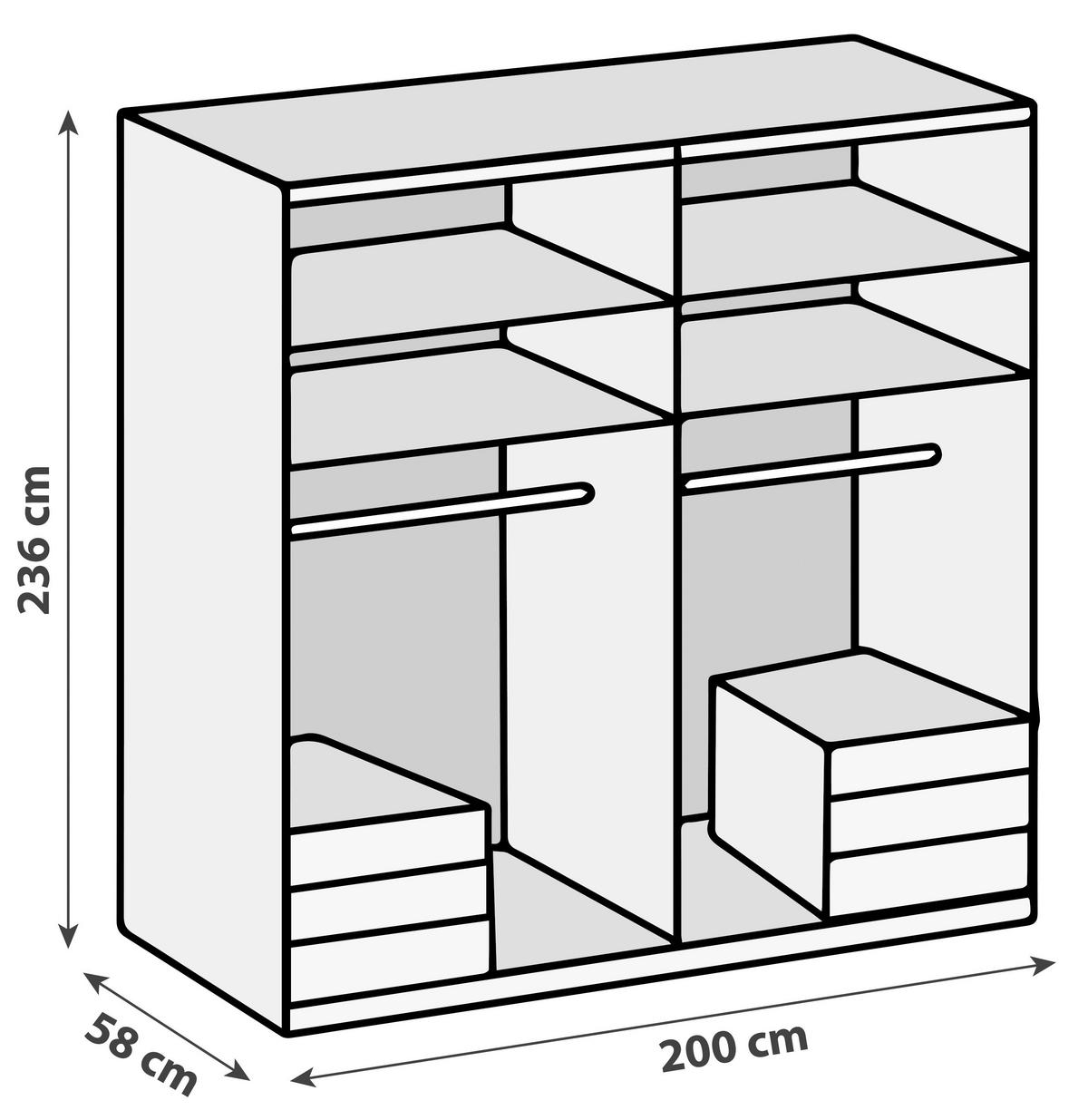 Drehtürenschrank 200cm Level, Grau/eiche Dekor - Eichefarben/Grau, MODERN, Glas/Holzwerkstoff (200/236/58cm) - MID.YOU