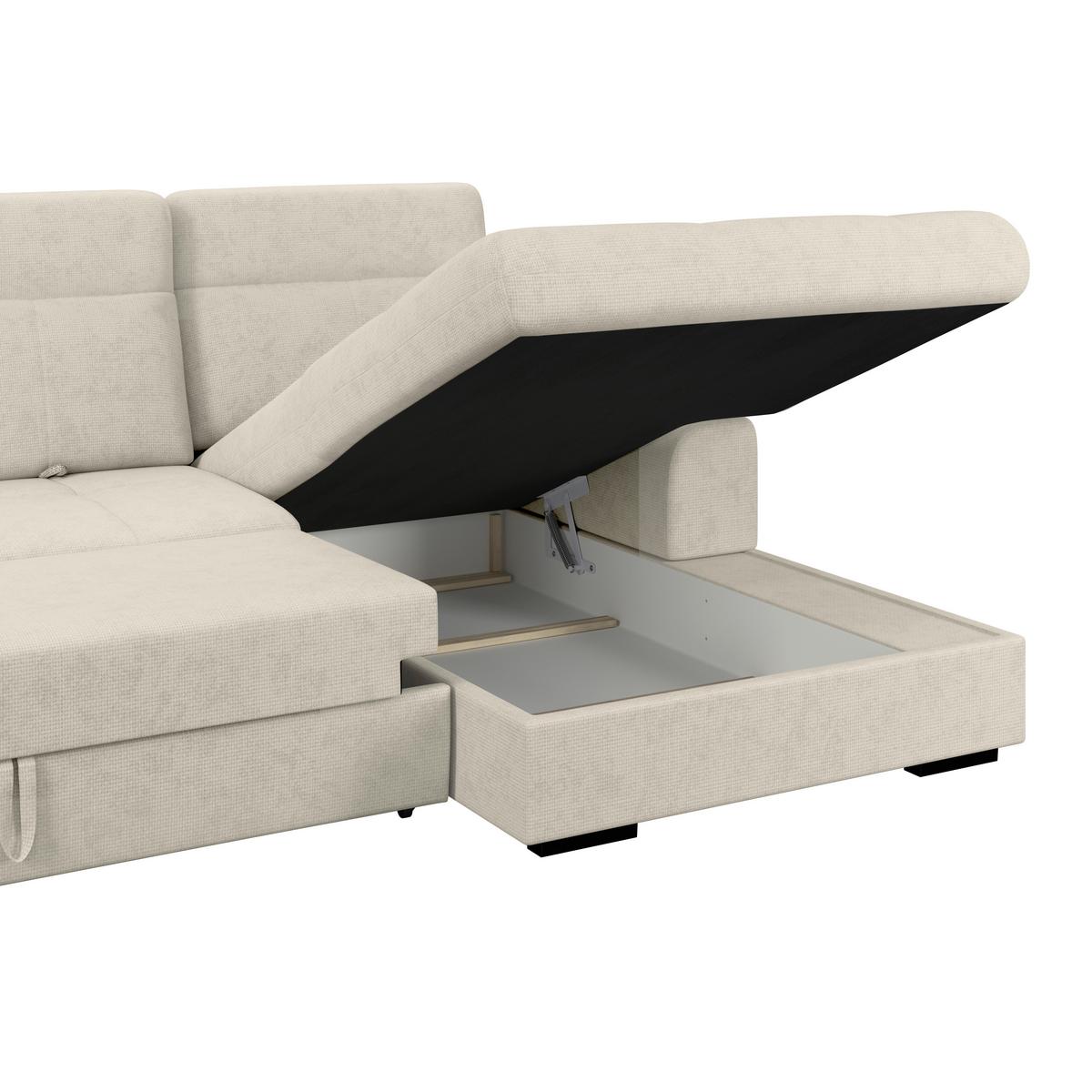 Ecksofa mit Bettfunktion Malaga new Chenille hellgrau - Hellgrau/Schwarz, KONVENTIONELL, Textil (286/203cm) - Ondega