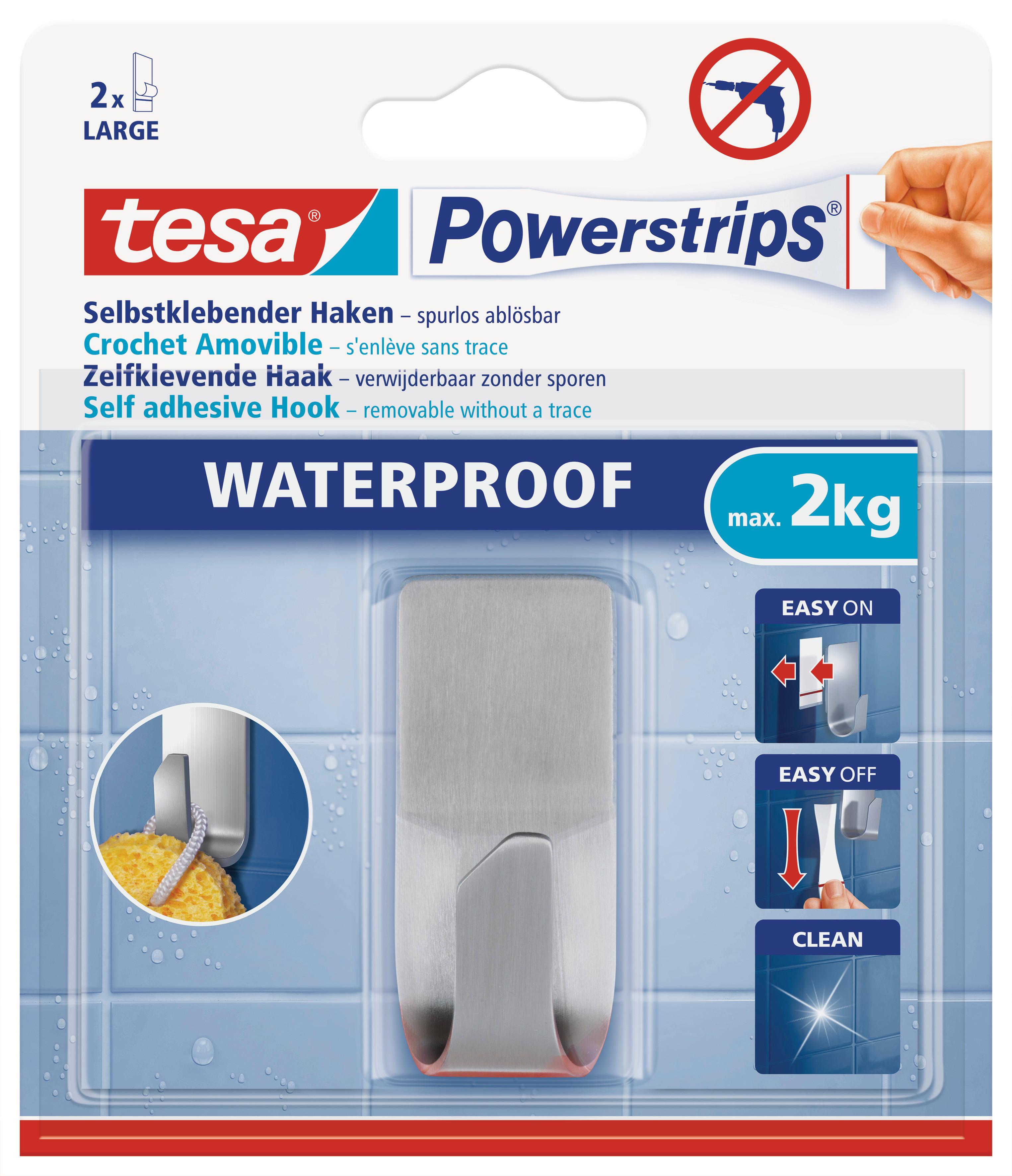 Klebehaken Powerstrips Edelstahl wassefest - Edelstahlfarben, Basics, Metall (1,4/3,4/1,4cm)