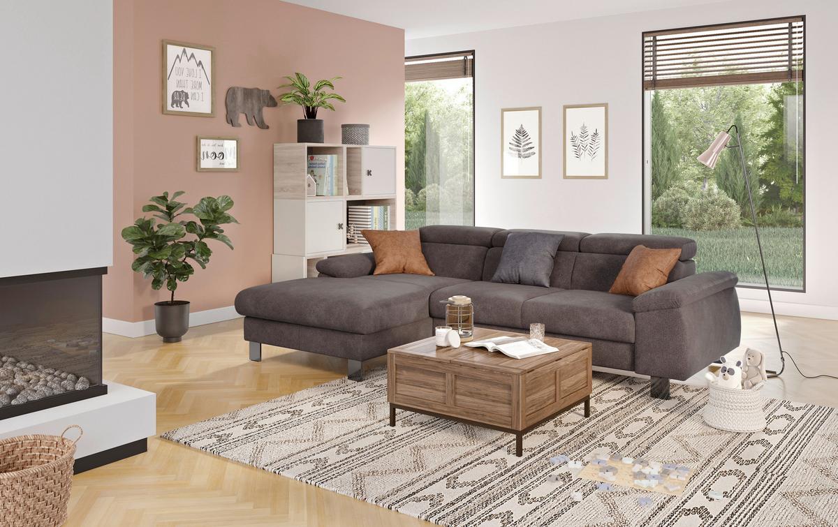 Ecksofa Micky, Anthrazit S:166x244 cm - Chromfarben/Anthrazit, Design, Textil (166/244cm) - Livetastic