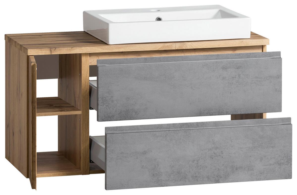 Waschbecken Mit Unterschrank Varese B:105 Cm Hellgrau/eiche - Eiche Wotan/Hellgrau, MODERN, Keramik/Holzwerkstoff (105cm) - Held