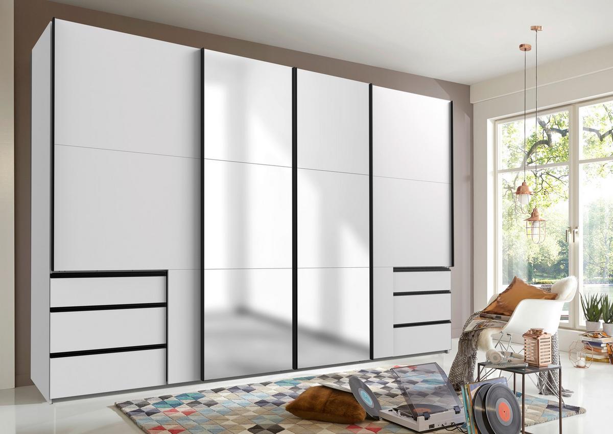 Schwebetürenschrank Level 36 A Weiß Dekor/Spiegel, B: 350cm - Weiß, Basics, Glas/Holzwerkstoff (350/216/65cm) - MID.YOU