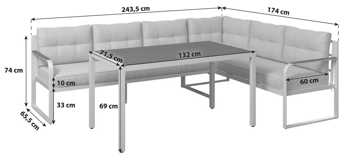 Loungegarnitur Noosa Metall mit Kissen - Gelb/Creme, MODERN, Textil/Metall (132/69/71.5cm) - Beldano