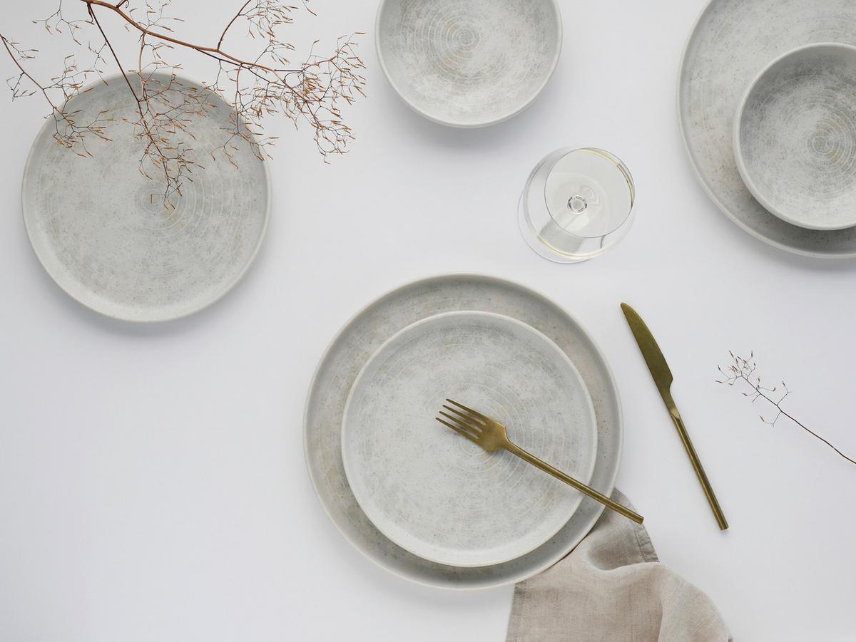 TAFELSERVICE Uno Athena 12-teilig - Hellgrau/Grauweiß, Design, Keramik - Creatable