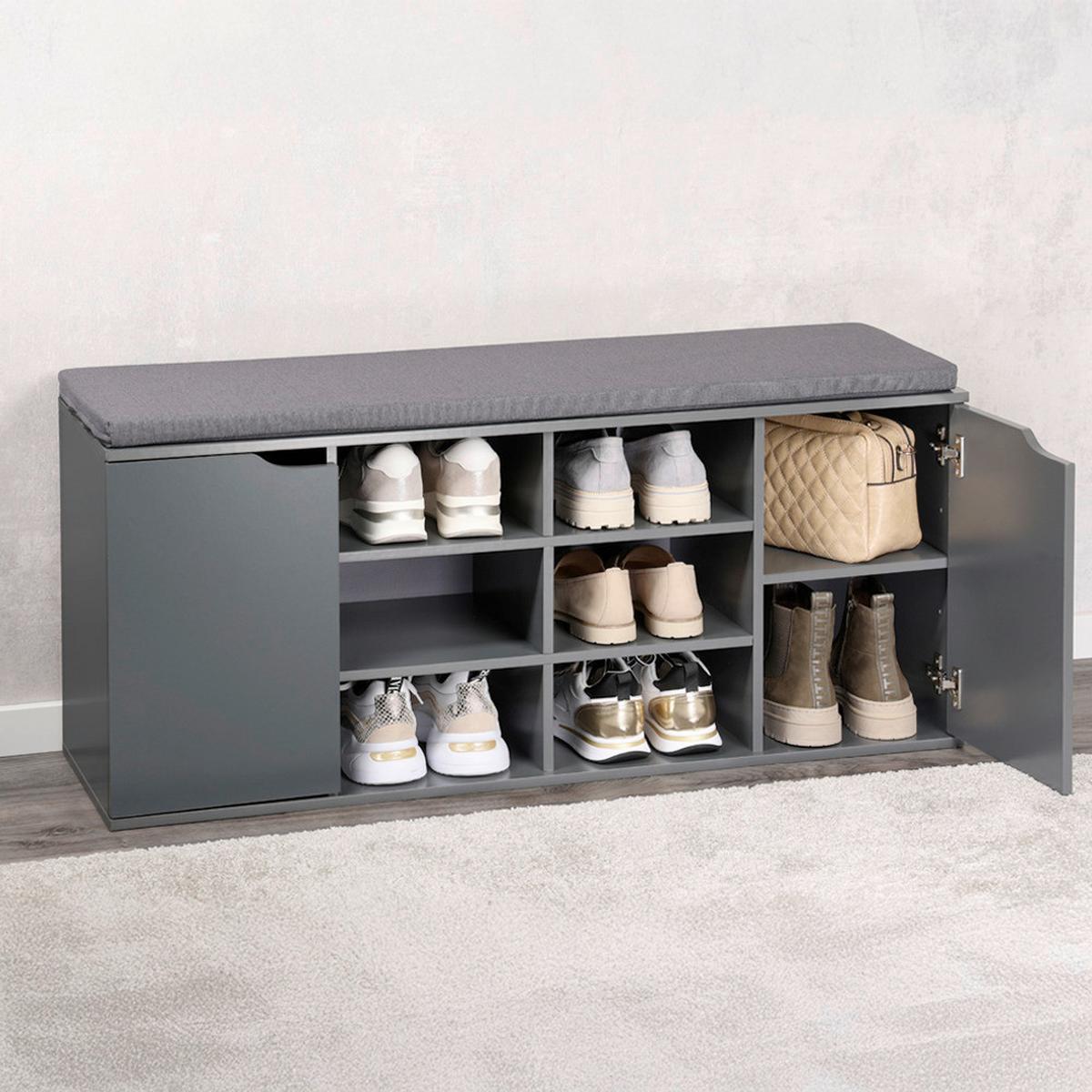 SCHUHREGAL Grau B: 103 cm - Grau, Design, Holzwerkstoff/Textil (103/48/30.5cm) - Kesper