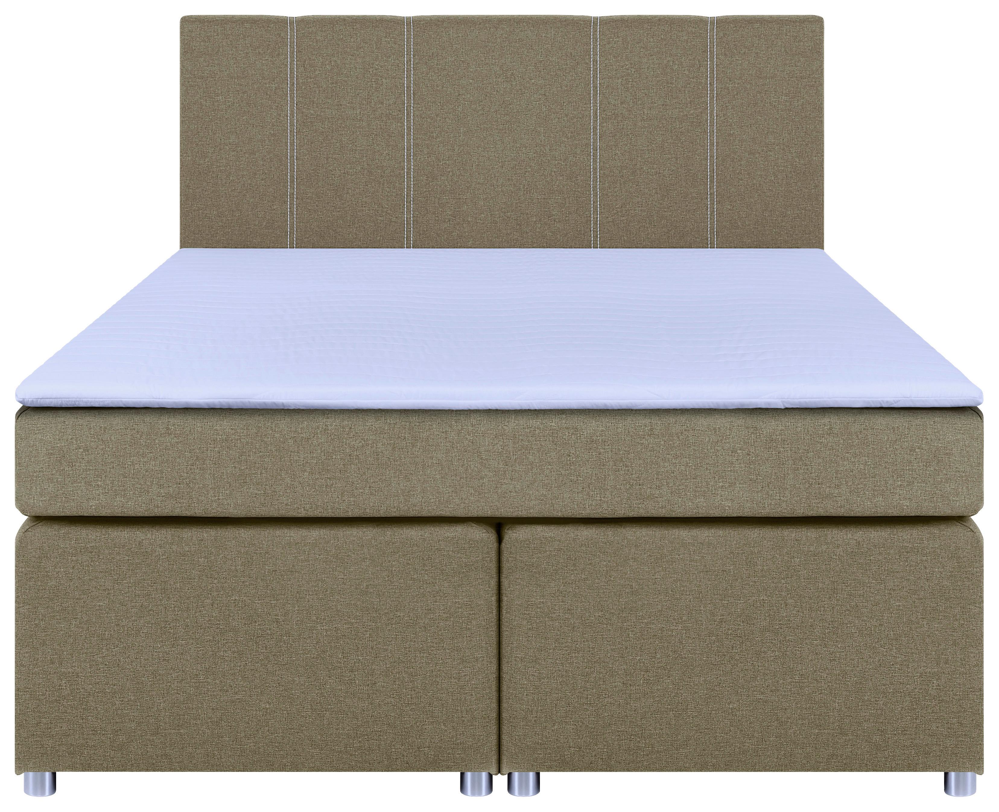 Boxspringbett Malta Mit Topper Beige , 180x200 Cm - Chromfarben/Beige, Basics, Holzwerkstoff/Textil (180/200cm) - P & B