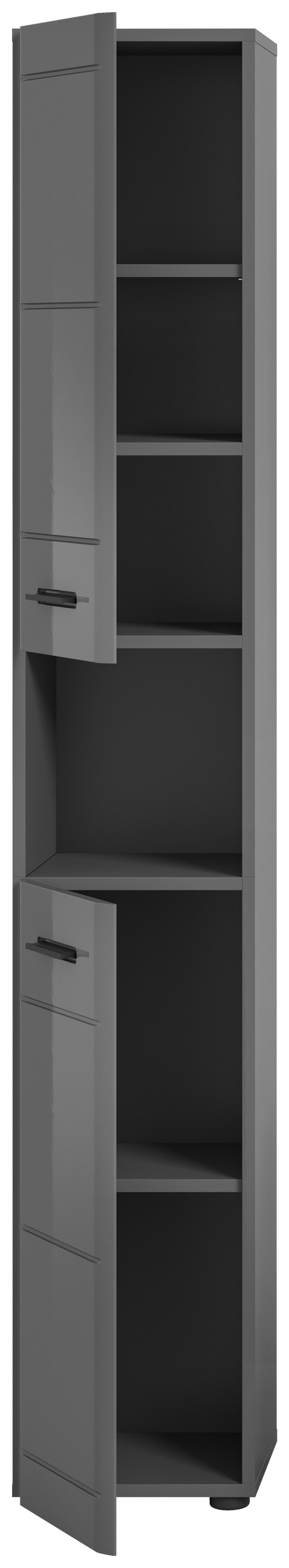 Hochschrank Soft 2-Türig Bxh: 30x180 Cm - Grau Hochglanz/Schwarz, MODERN, Holzwerkstoff (30/180/30cm) - MID.YOU