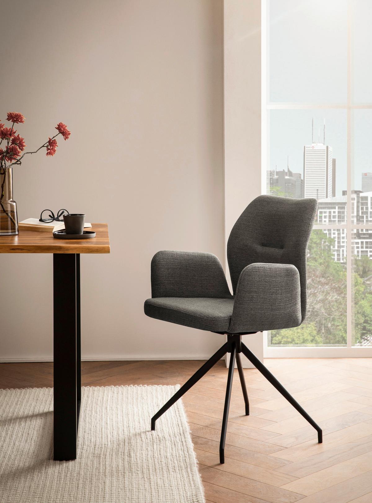 Armlehnstuhl Dunkelgrau B: 59cm - Dunkelgrau/Schwarz, MODERN, Textil/Metall (59/88/58cm) - Livetastic