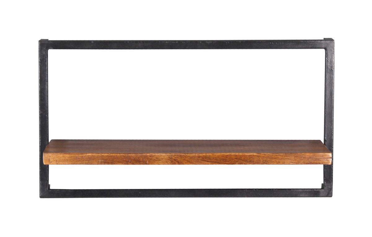 Wandregal Mangoholz/Schwarz B: 65cm - Schwarz/Naturfarben, Design, Holz/Metall (65/35/25cm) - MID.YOU