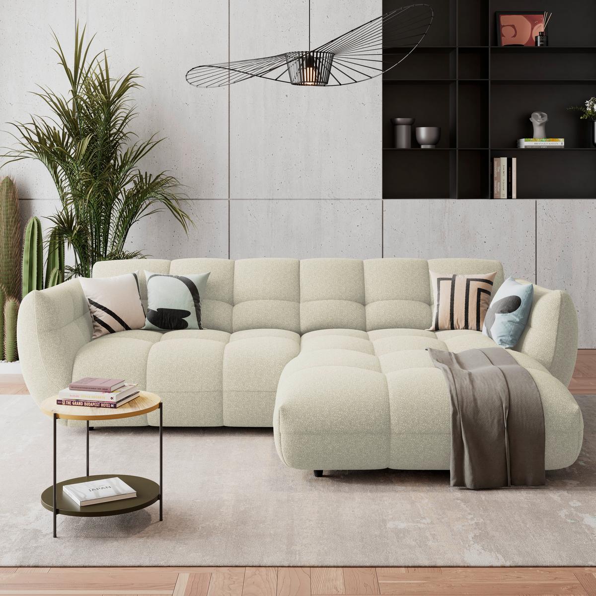 Ecksofa Panda Chenille elfenbein, 280x178cm - Elfenbein/Schwarz, Trend, Textil (280/178cm)