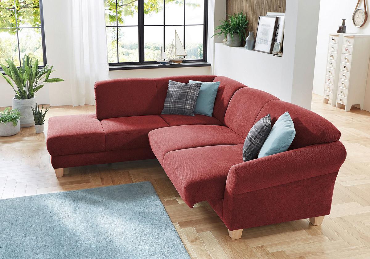 Ecksofa Gotland rot mit Bettkasten, 212x257 cm - Rot/Naturfarben, KONVENTIONELL, Textil (212/257cm) - Sit & More