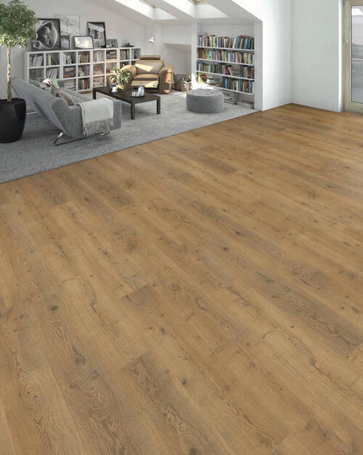 Laminatboden La Eiche Lombardia Str. Matt - Eichefarben, Basics, Holzwerkstoff (19.3/128.2cm) - Living by HARO