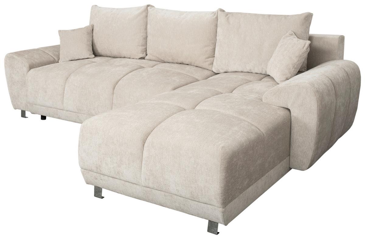 ECKSCHLAFSOFA Ramon, Creme S: 196x182 cm - Chromfarben/Beige, Trend, Textil (296/182cm)